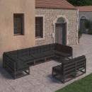 9-tlg. Garten-Lounge-Set mit Kissen Schwarz Massivholz Kiefer