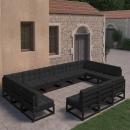 13-tlg. Garten-Lounge-Set mit Kissen Schwarz Massivholz Kiefer