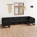 7-tlg. Garten-Lounge-Set mit Kissen Schwarz Massivholz Kiefer