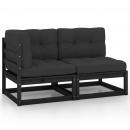 2-tlg. Garten-Lounge-Set mit Kissen Schwarz Kiefer Massivholz