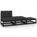 3-tlg. Garten-Lounge-Set mit Kissen Schwarz Kiefer Massivholz