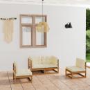 4-tlg. Garten-Lounge-Set mit Kissen Kiefer Massivholz