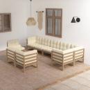 9-tlg. Garten-Lounge-Set mit Kissen Massivholz Kiefer