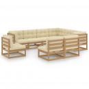 9-tlg Garten-Lounge-Set mit Kissen Honigbraun Massivholz Kiefer