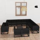 13-tlg. Garten-Lounge-Set mit Kissen Schwarz Massivholz Kiefer