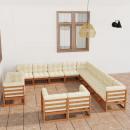 13-tlg. Garten-Lounge-Set mit Kissen Honigbraun Massivholz