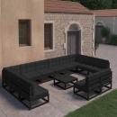 13-tlg. Garten-Lounge-Set mit Kissen Schwarz Massivholz Kiefer