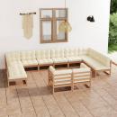 12-tlg. Garten-Lounge-Set mit Kissen Honigbraun Massivholz