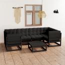 7-tlg. Garten-Lounge-Set mit Kissen Schwarz Massivholz Kiefer