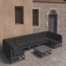 8-tlg. Garten-Lounge-Set mit Kissen Schwarz Massivholz Kiefer