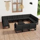 14-tlg. Garten-Lounge-Set mit Kissen Schwarz Massivholz Kiefer