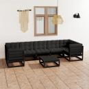 8-tlg. Garten-Lounge-Set mit Kissen Schwarz Massivholz Kiefer