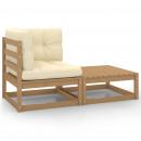 2-tlg. Garten-Lounge-Set Kissen Honigbraun Massivholz Kiefer