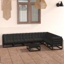 8-tlg. Garten-Lounge-Set mit Kissen Schwarz Massivholz Kiefer