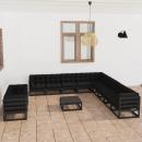 12-tlg. Garten-Lounge-Set mit Kissen Schwarz Massivholz Kiefer