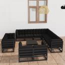 12-tlg. Garten-Lounge-Set mit Kissen Schwarz Massivholz Kiefer