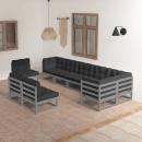 9-tlg. Garten-Lounge-Set mit Kissen Massivholz Kiefer