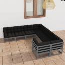 8-tlg. Garten-Lounge-Set mit Kissen Grau Massivholz Kiefer