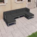 6-tlg. Garten-Lounge-Set mit Kissen Grau Massivholz Kiefer