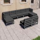 9-tlg. Garten-Lounge-Set mit Kissen Grau Massivholz Kiefer