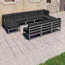 8-tlg. Garten-Lounge-Set mit Kissen Grau Massivholz Kiefer