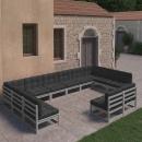 12-tlg. Garten-Lounge-Set mit Kissen Grau Massivholz Kiefer