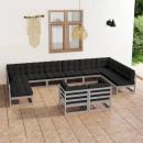 12-tlg. Garten-Lounge-Set mit Kissen Grau Massivholz Kiefer