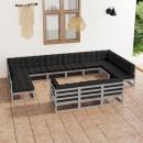 13-tlg. Garten-Lounge-Set mit Kissen Grau Massivholz Kiefer