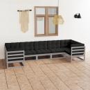 7-tlg. Garten-Lounge-Set mit Kissen Grau Massivholz Kiefer