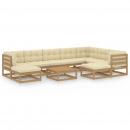 10-tlg. Garten-Lounge-Set mit Kissen Honigbraun Massivholz