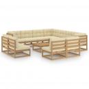 12-tlg. Garten-Lounge-Set mit Kissen Honigbraun Massivholz