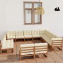 12-tlg. Garten-Lounge-Set mit Kissen Honigbraun Massivholz