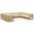 10-tlg. Garten-Lounge-Set mit Kissen Honigbraun Massivholz