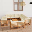 12-tlg. Garten-Lounge-Set mit Kissen Honigbraun Massivholz