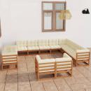 12-tlg. Garten-Lounge-Set mit Kissen Honigbraun Massivholz