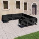 12-tlg. Garten-Lounge-Set mit Kissen Schwarz Massivholz Kiefer