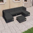 7-tlg. Garten-Lounge-Set mit Kissen Schwarz Massivholz Kiefer