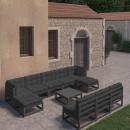 11-tlg. Garten-Lounge-Set mit Kissen Schwarz Kiefer Massivholz