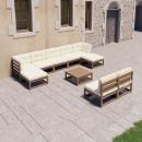 10-tlg. Garten-Lounge-Set mit Kissen Honigbraun Massivholz