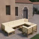 10-tlg. Garten-Lounge-Set mit Kissen Honigbraun Massivholz