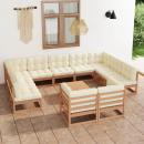 12-tlg. Garten-Lounge-Set mit Kissen Honigbraun Massivholz