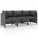 3-Sitzer-Gartensofa mit Kissen Grau Poly Rattan