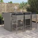 7-tlg. Gartenbar-Set mit Kissen Grau Poly Rattan