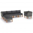 7-tlg. Garten-Lounge-Set Poly Rattan und Eukalyptusholz Grau