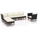 7-tlg. Garten-Lounge-Set Poly Rattan Eukalyptusholz Schwarz