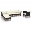 7-tlg. Garten-Lounge-Set Poly Rattan Eukalyptusholz Schwarz