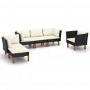 6-tlg. Garten-Lounge-Set Poly Rattan Eukalyptusholz Schwarz