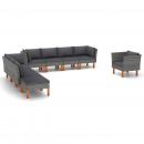 9-tlg. Garten-Lounge-Set Poly Rattan und Eukalyptusholz Grau