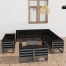 12-tlg. Garten-Lounge-Set mit Kissen Grau Massivholz Kiefer