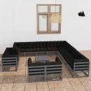 14-tlg. Garten-Lounge-Set mit Kissen Grau Massivholz Kiefer